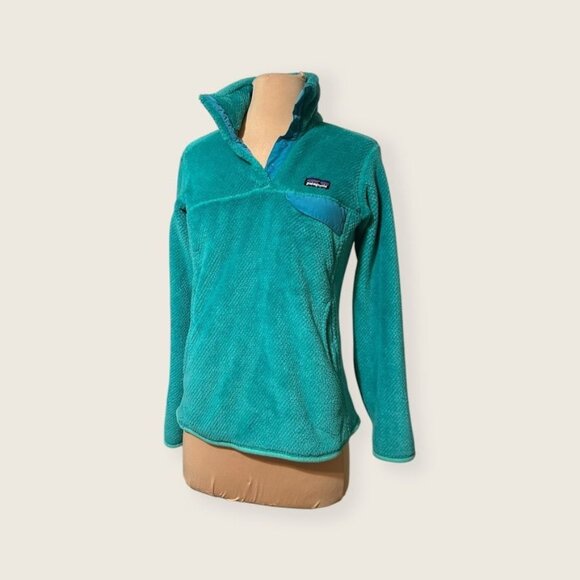 Patagonia Re Tool Snap T Fleece Sweatshirt XS Teal Fluffy Pullover Pocket EUC - Picture 1 of 7